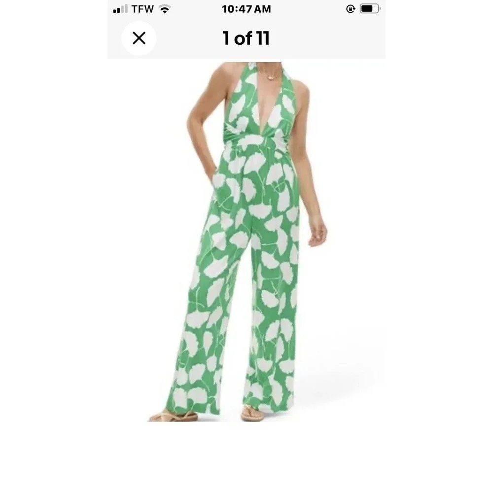 NWOT DVF Target Diane Von Furstenberg‎ Size XS HALTER JUMPSUIT green White - Picture 8 of 12